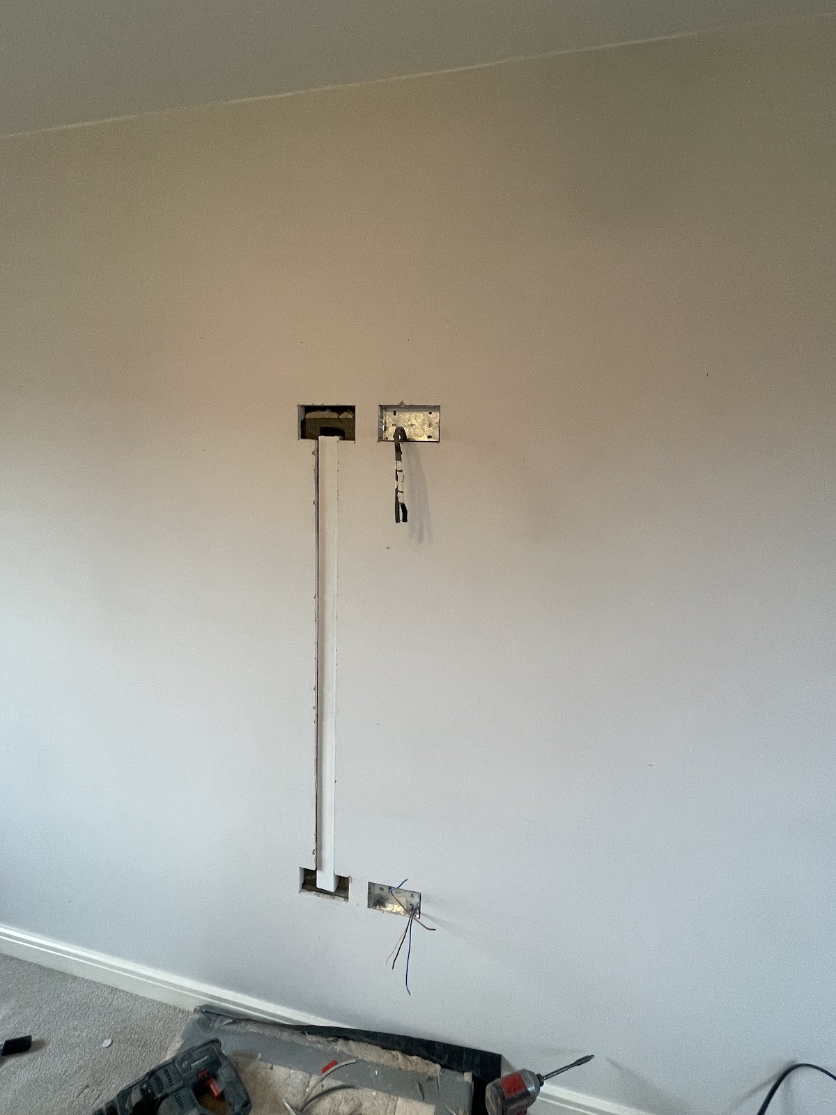 Wall chased out for cabling with back boxes fitted